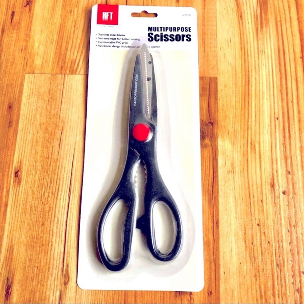 3/$15 NEW Multipurpose Scissor w/ Jar & Bottle Opener Black Stainless Steel